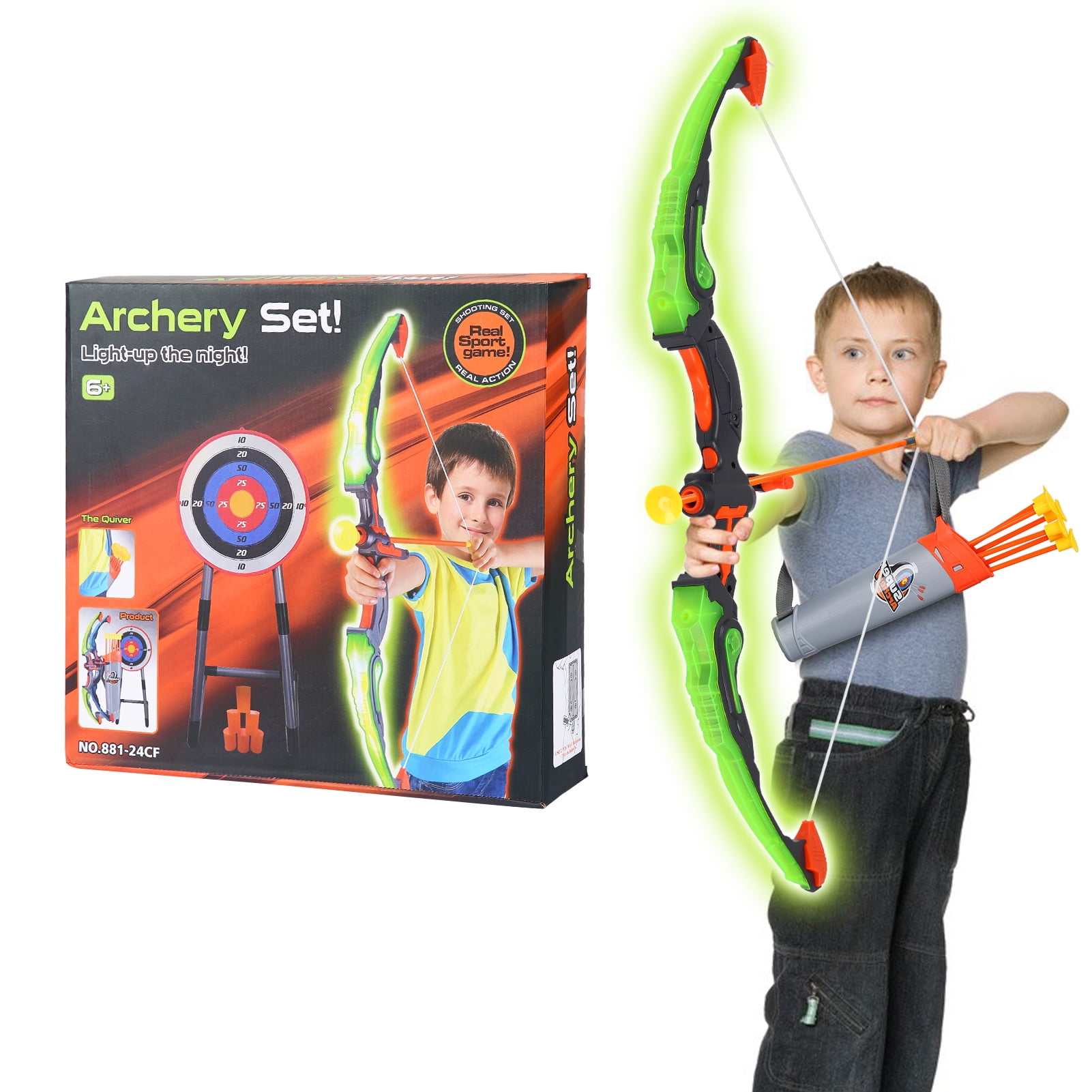 JA-RU Green Bow & Arrow Archery Set (1 Pack) 4 Suction Cup Arrows w/Arrow  Quiver Belt Holder. Kids Toys for Boys & Girls. Outdoor Hunting Games 