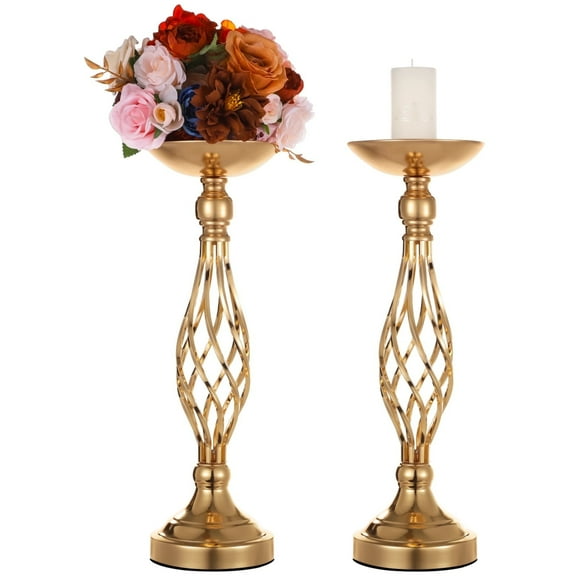 Set of 2 Wedding Centerpiece for Tables 18.1" Tall Gold Metal Flower Vases Flower Stands Centerpiece Candle Stand for Wedding Bridal Shower Party