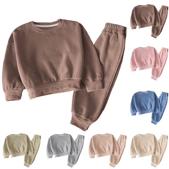 WAVSUF Girls Sweatshirt Outfits 2 Piece Long Sleeve Top and Pants Elastic Waist Fall Sports Breathable Sets Brown 7-8