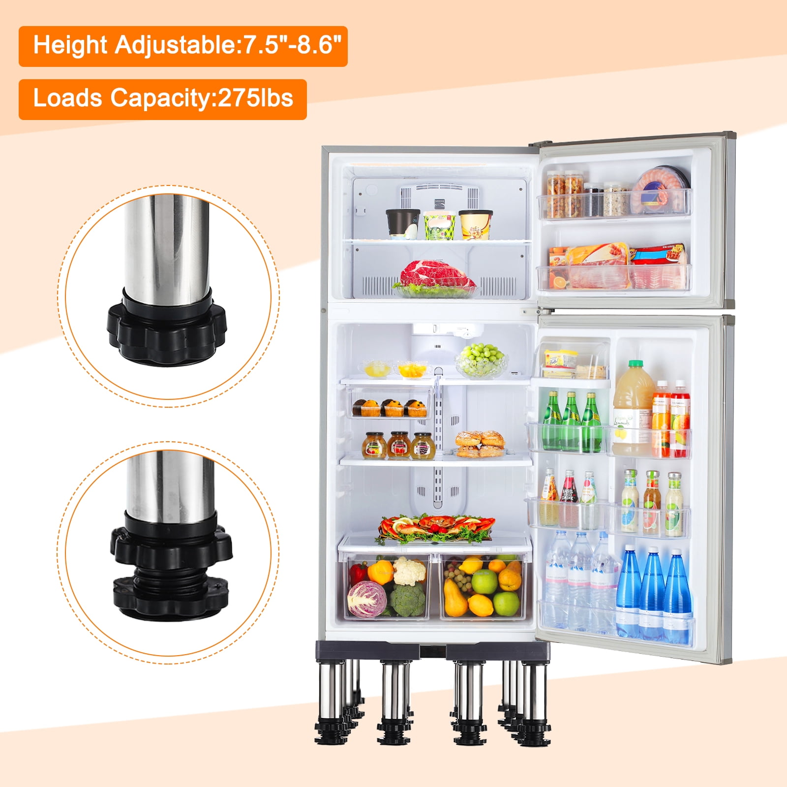 Uxcell Mini Fridge Stand, 12 Strong Feet, 7.5"-8.6" Height, 1Pack