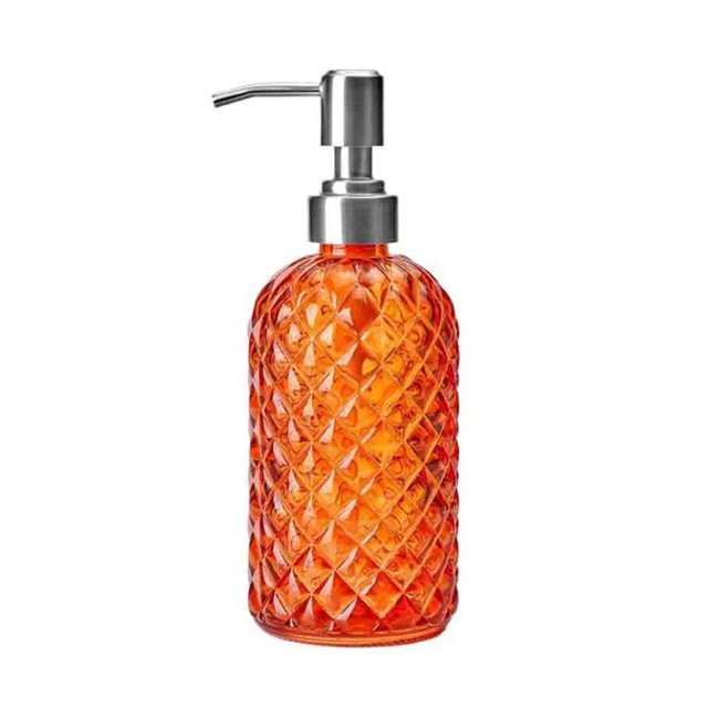 Botella de loción de vidrio de 400 ml con dispensador de jabón for el hogar, el hotel y el baño, transparente, cilíndrica, azul, transparente, verde y naranja