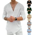 thumbnail image 5 of KelaJuan Menacute;s Spring Summer Casual T Shirt Solid Color Long Sleeve V Neck Shirts Loose Fit Tops, 5 of 6