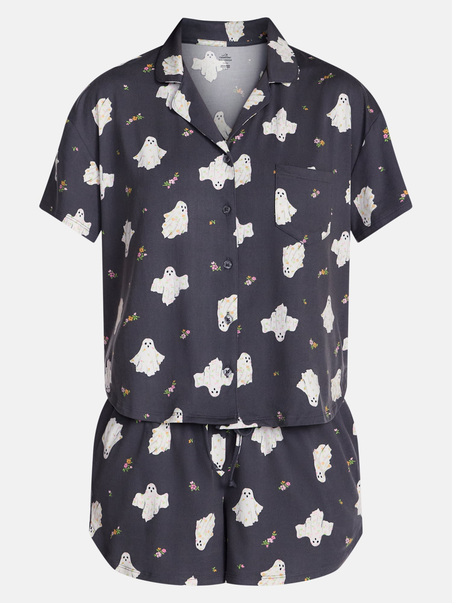 Halloween Women's Notched Top and Shorts Pajama Set from Way to Celebrate, 2-Piece, Sizes XS-3X