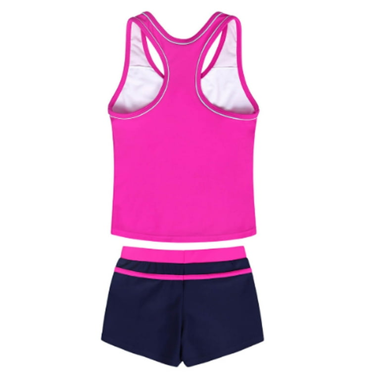 2DXuixsh Girls Swimsuits Tankini Bathing Suits Boyshort Summer Beach Rash Guard Swimwear Kids Cap Short Sleeve Check Stylish Cute Kids Swimsuit Blue
