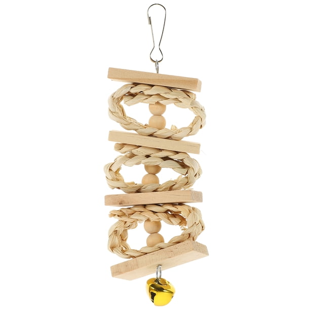 Juguete de madera natural para loros, juguete para pájaros, juguete colgante para masticar loros, jaula para loros, bloques de madera de juguete