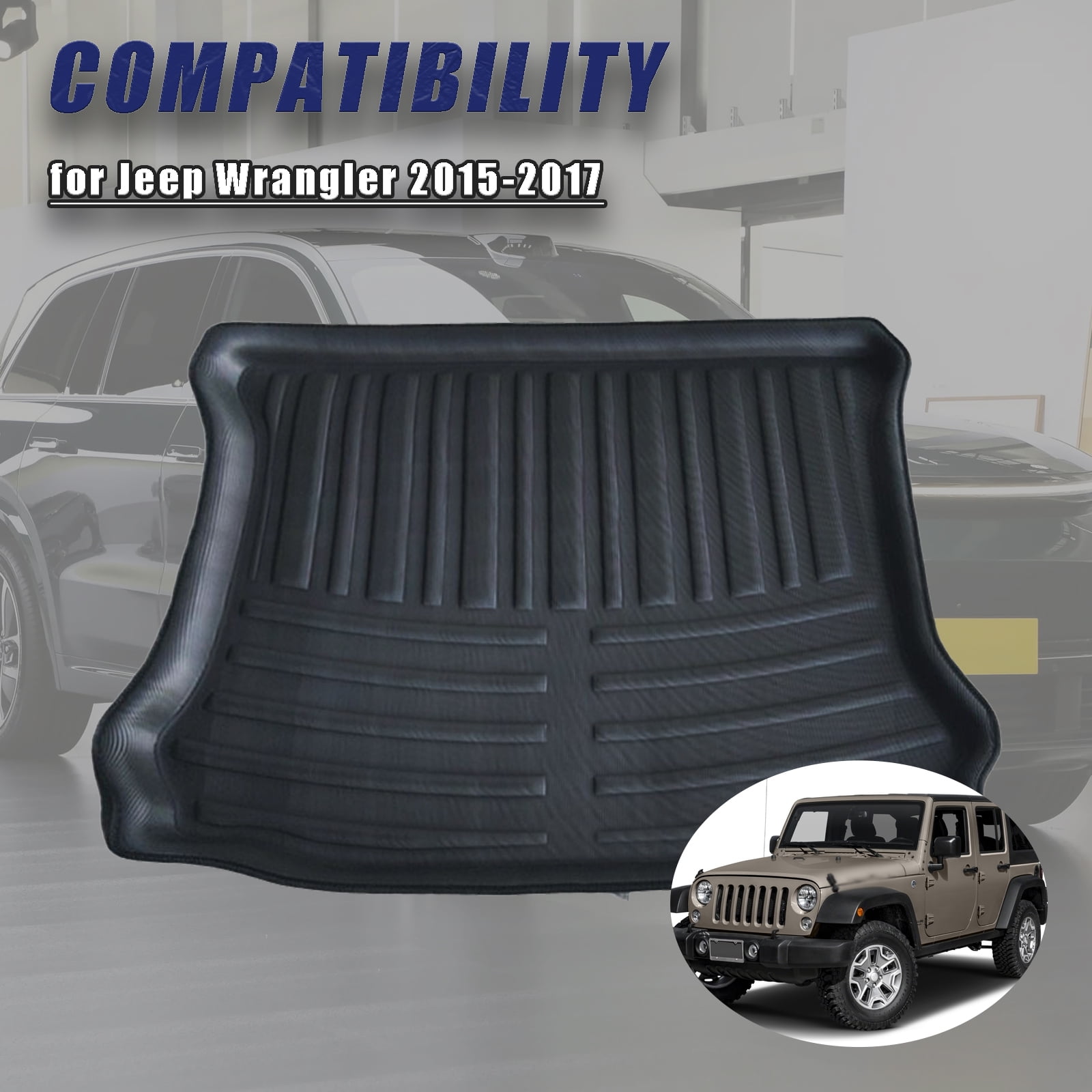 Cargo Mat Liner For Jeep Wrangler 2015 2016 2017 Accessories Interior, Custom Heavy Duty Waterproof Cargo Mats Trunk Liner, All-Weather Protection Full Coverage Trunk Cargo Liner-A-black