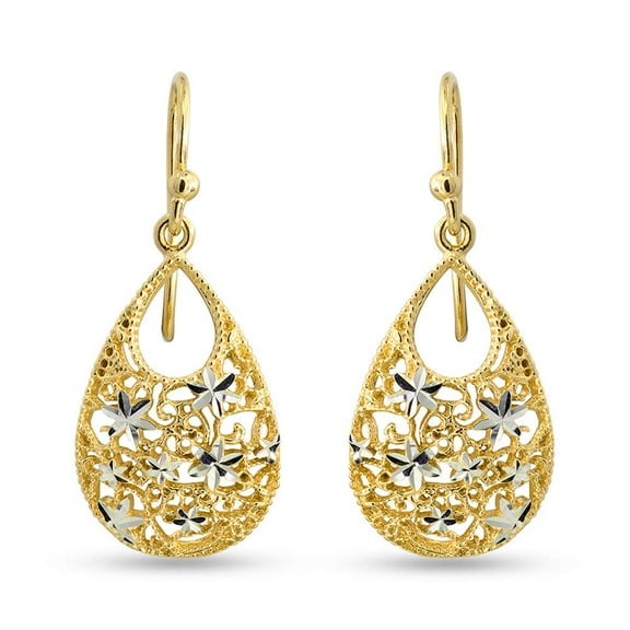 LeCalla 925 Sterling Silver Yellow-Gold Plated Hypoallergenic Diamond-Cut Turkish Drop Dangle Earrings for Women and Teen 22MM