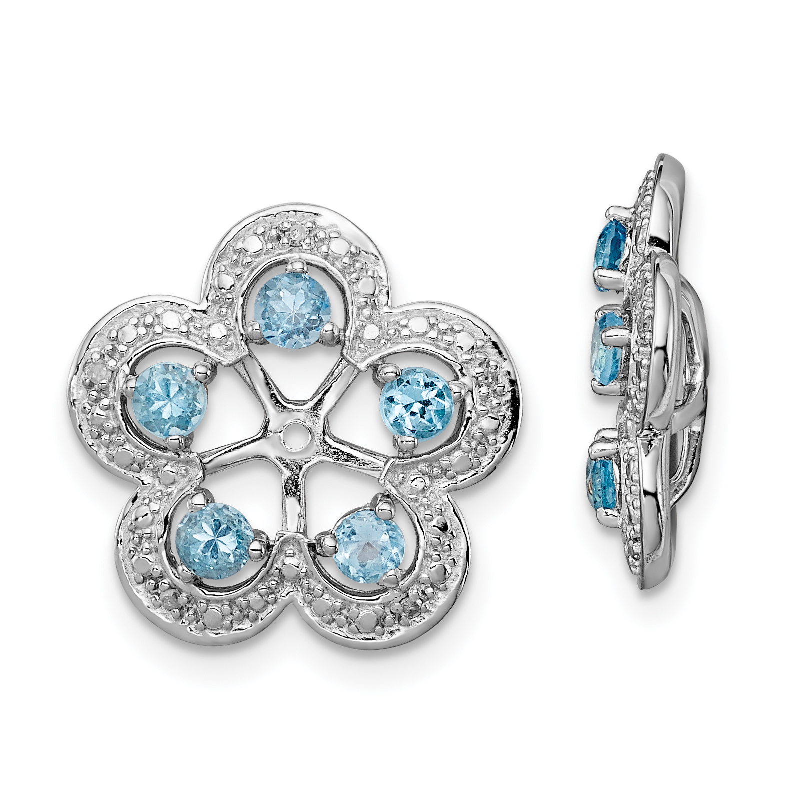 925 Sterling Silver Diamond Swiss Blue Topaz Earrings Jacket Birthstone December Fine Jewelry Gifts For Women For Her
