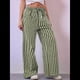thumbnail image 5 of Pantalones de Rayas con Cordón para Mujer, Holgados, de Pierna y Cintura Baja, Cómodos y con Bolsillos Verde S, 5 of 8