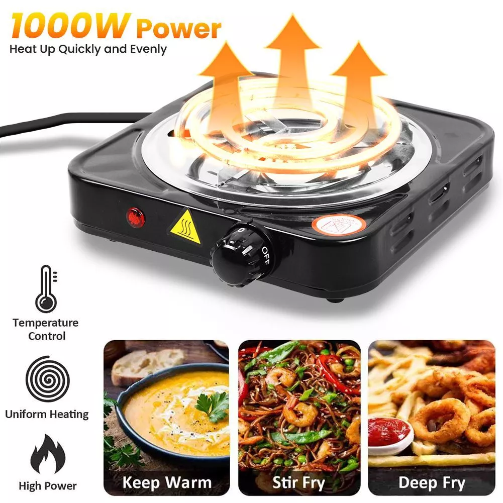 Wallfire Portable Heating Hot Plate Stove, 1000W Countertop Single Flat Electric Hot Burner, 5 Temperature Adjustments,  Electric Single Burner for Dorm Office Home Camp,Black