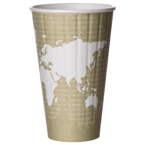 Eco-Products World Art Disposable Insulated Hot Coffee Cup, Eco-Friendly Compostable PLA Lined Take Out Paper Cup, 16 fl oz, Case of 600