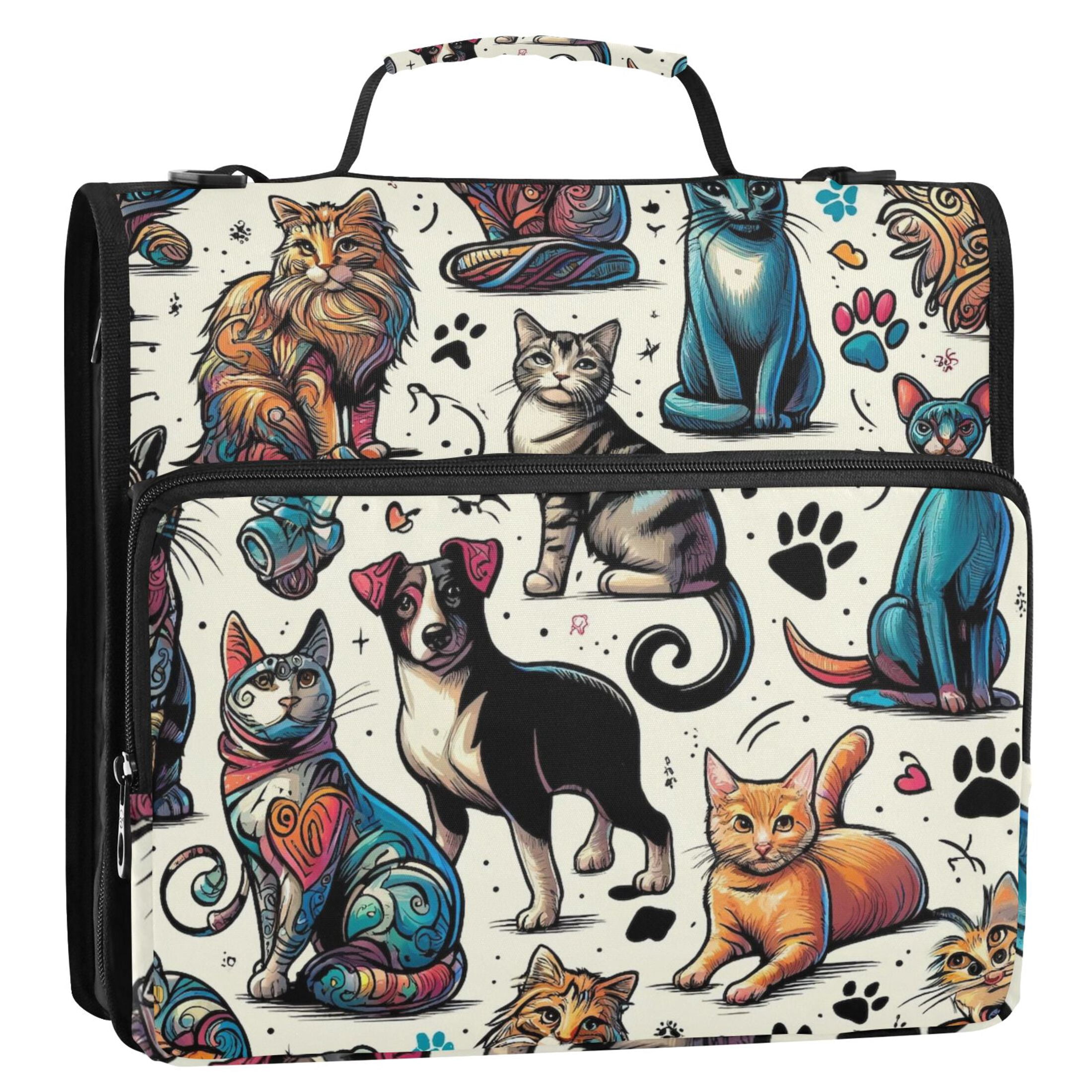 3 Ring Zipper Binder with Shoulder Strap Waterproof Trapper Keeper 2 Inch D-Ring 500 Sheets Capacity Cat and Dog Paw
