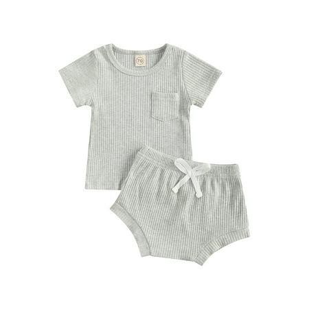 

Kiapeise Baby Ribbed Short Sleeve T-Shirt + Shorts Summer Clothes Sets