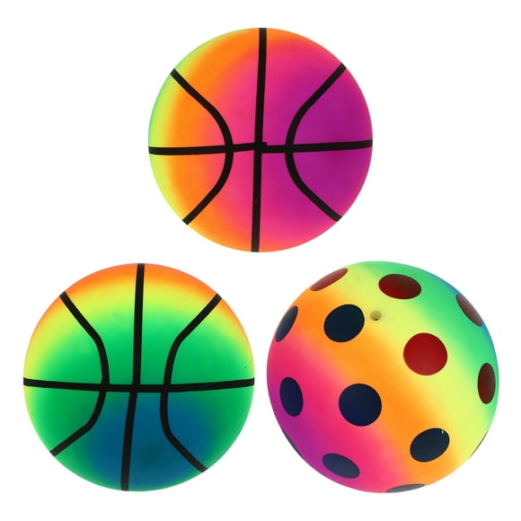 3pcs Thickened Rainbow Balls Inflation Beach Sports Play Ball Kickball Handball Toy for Indoor Outdoor Playground Activities (Random Pattern)