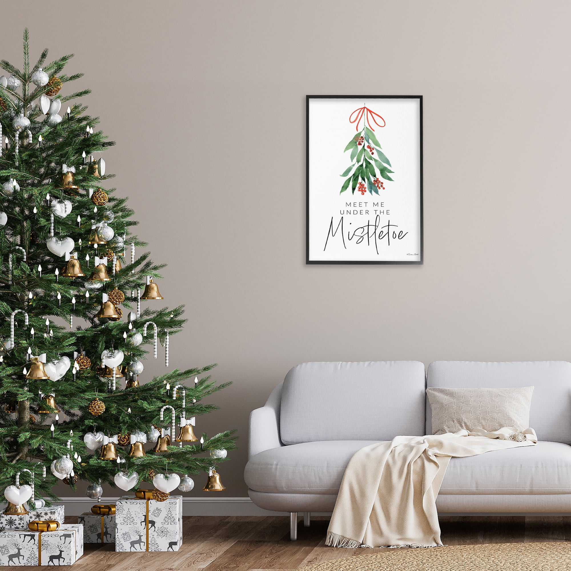 Stupell Industries Meet Me Under Mistletoe Holiday Painting Black Framed Art Print Wall Art, 20 x 30