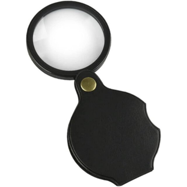Lupa de bolsillo, 70 mm 10X Mini lupa plegable con estuche protector de cuero giratorio para lectura de lecciones de ciencia de pasatiempo, negro brillar Electrónica
