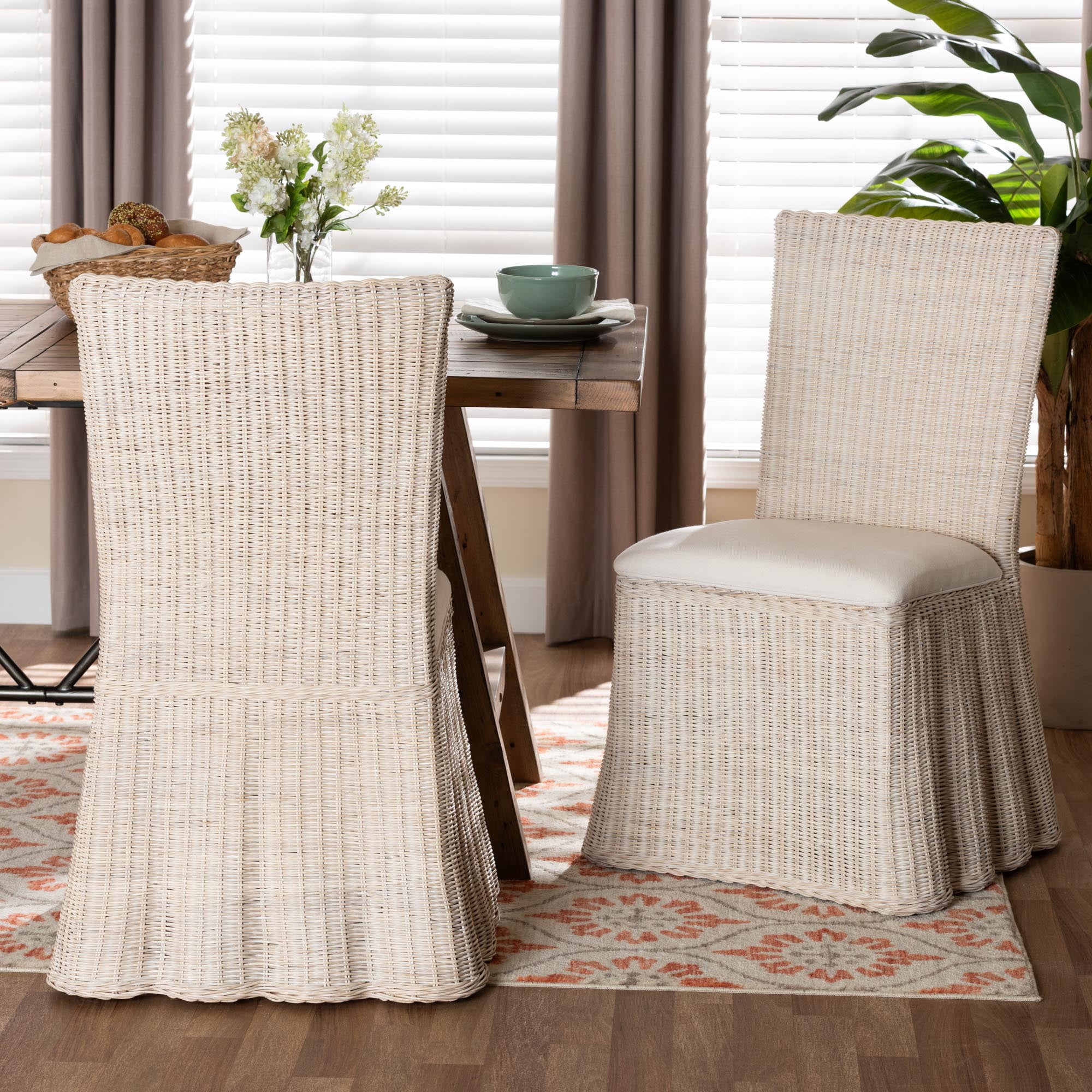 bali & pari Sara Boho Dining Chair, 2-Piece, White Wash