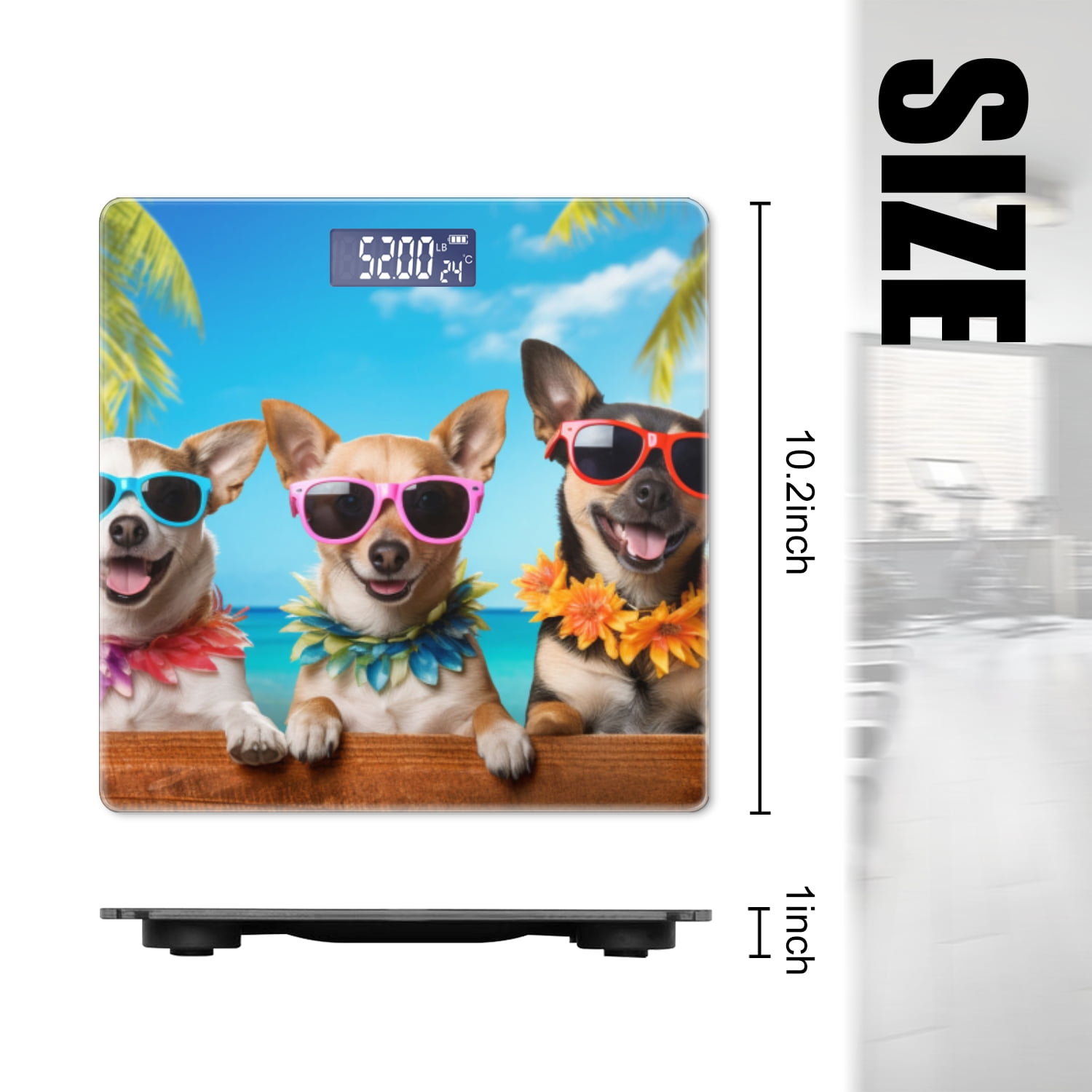 Digital Bathroom Scale with Large LCD Display,High Capacity Scale 400 lbs High Precision body fat scale-Cute Dogs Wearing Colorful Sunglasses And Hawaiian Leis