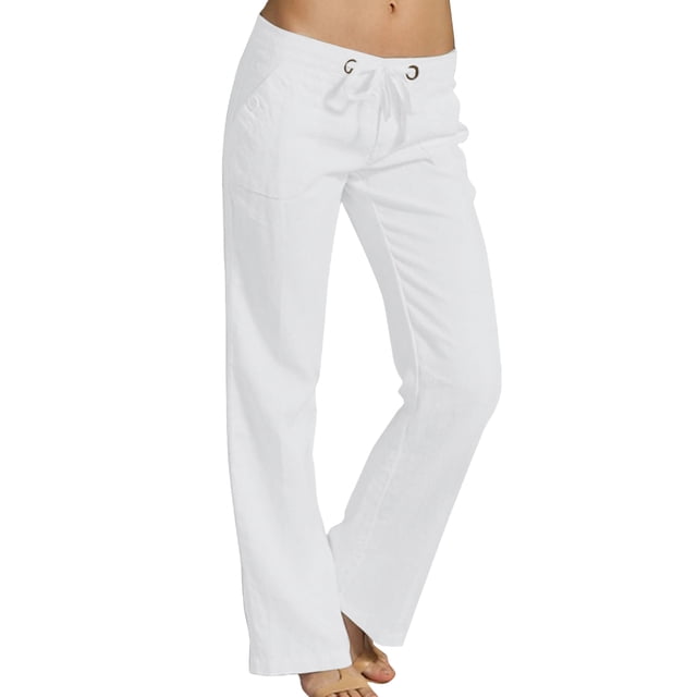 Innerwin Lounge Pant Straight Leg Ladies Pants Office Mid Waist Casual Bottoms White L