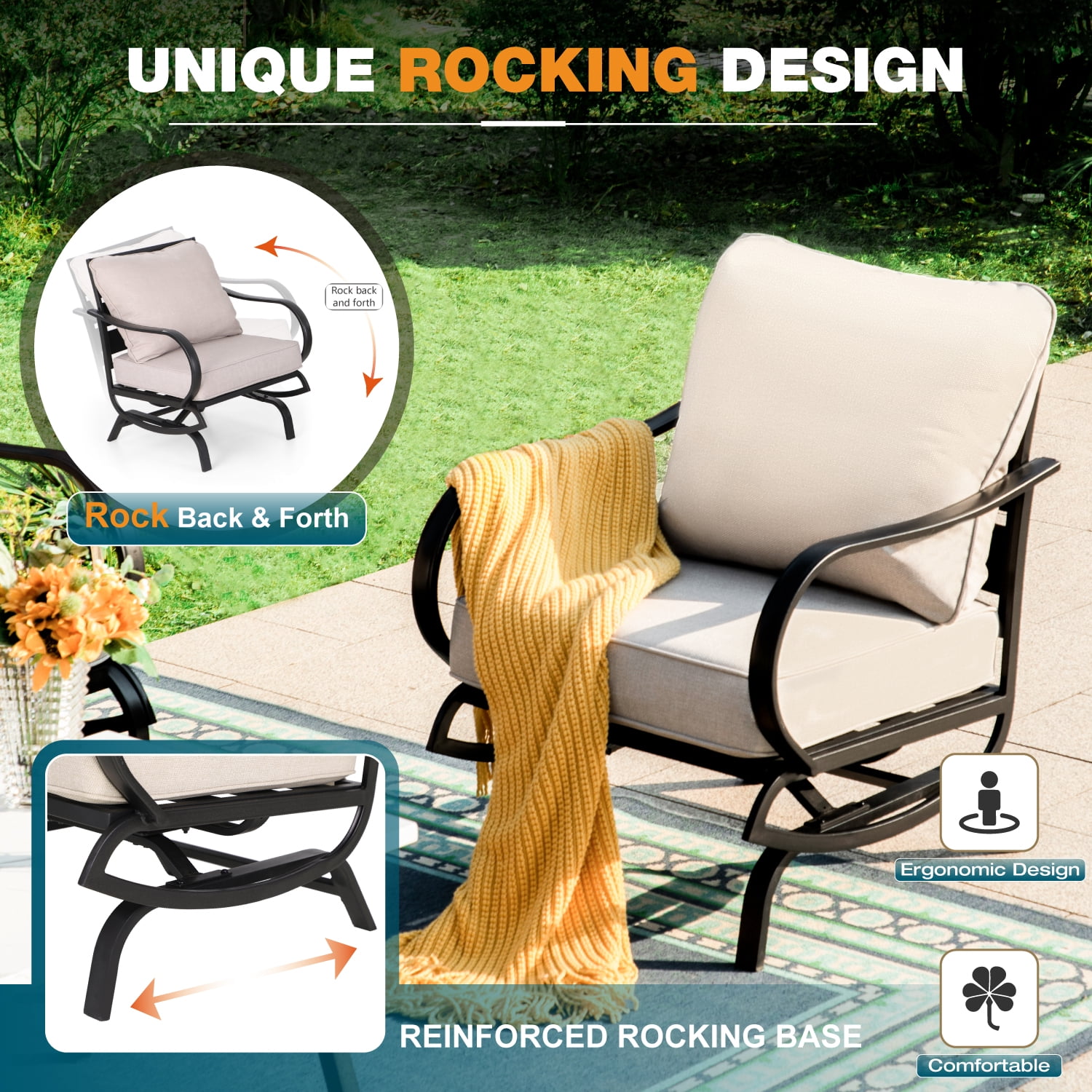 MF Studio 7-Piece Patio Conversation Set Outdoor Furniture Sofa Set for 9 Person with Beige Cushions
