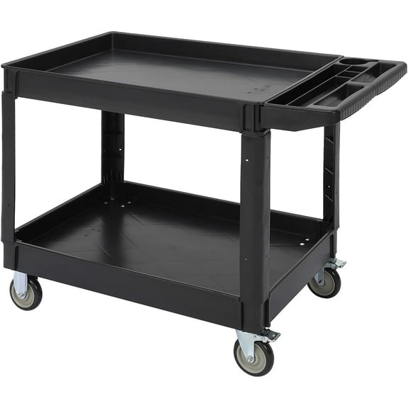 Utility Carts with Wheels, 45 X25 Inch 500 lbs Heavy Duty Rolling Food Service Cart, 2 Shelf W/Deep Plastic Utility Cart Work Cart Extra Large for Commercial Maintenance, Garage, Shop