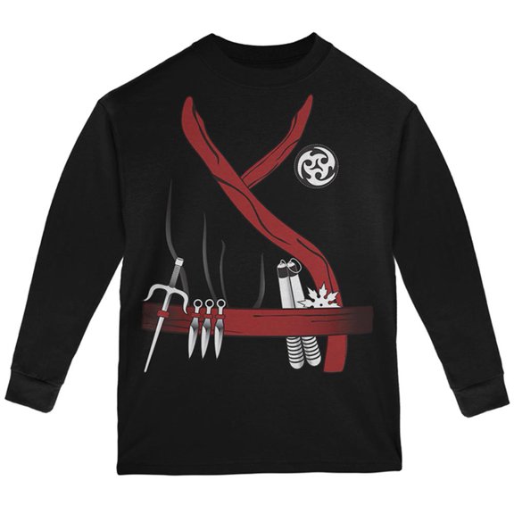 Halloween Red Clan Ninja Assassin Costume Youth Long Sleeve T Shirt Black YXL