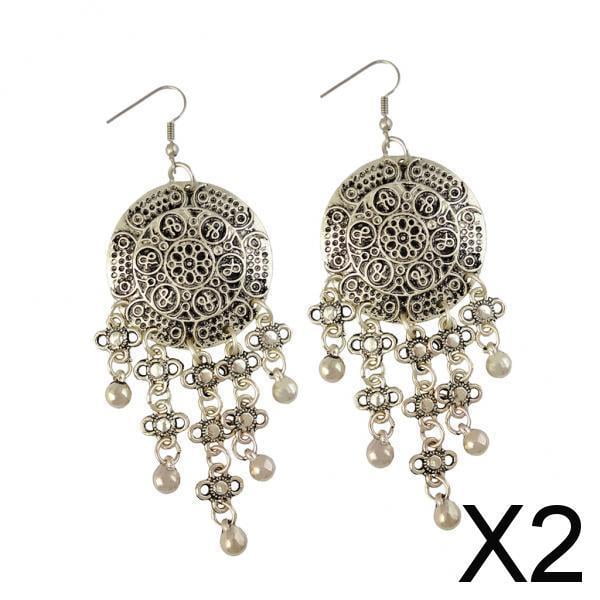 2x Vintage Tibetano étnico Borlas Cuentas Cuelgan Pendientes Señora 2 piezas