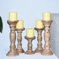 thumbnail image 2 of Handmade Mango Wood Eco-friendly Traditional Wallnut Set Of Five 12",9",6",9" & 12" Pillar Candle Holder, 2 of 7
