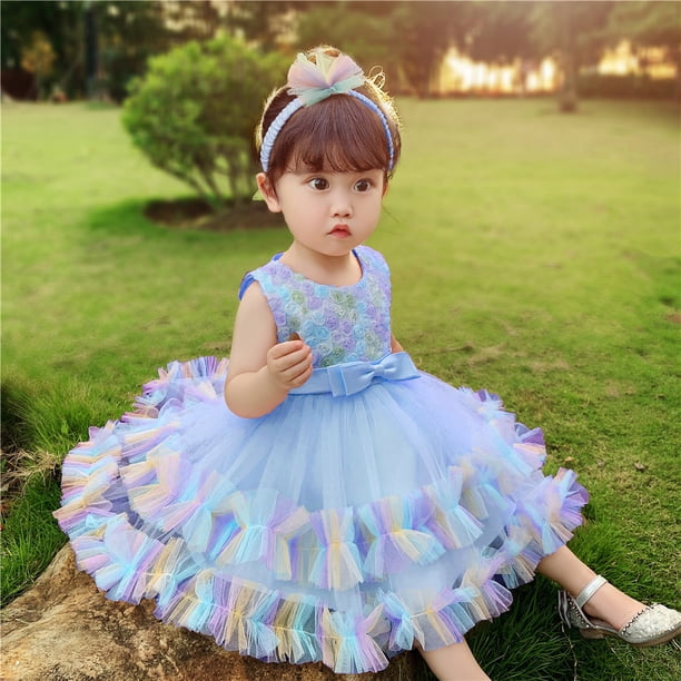 Vestido de princesa, vestido de malla hinchada de arcoíris, vestido infantil, vestido de actuación