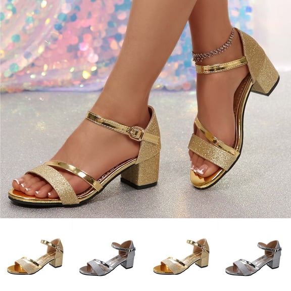BRGZLK Women 's Shoes Open Toe Rhinestones Heeled Sandals Ankle Strap Buckle Low Block Chunky Sparkly Heels Party Prom Dress Pumps Summer Trendy and Comfortable Sandals
