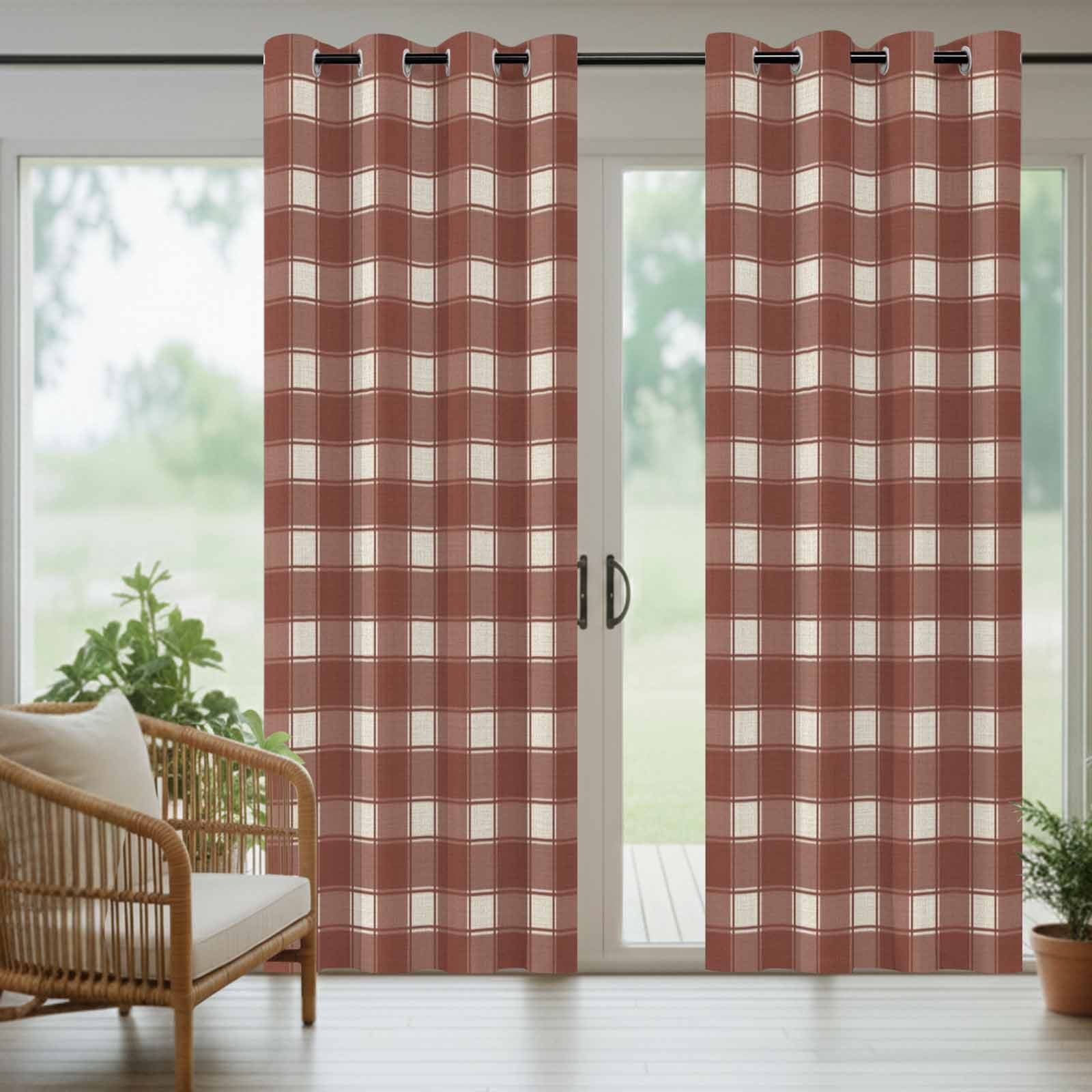 Vintage Red Brown Plaid Outdoor Curtains for Patio, Country Pastoral Farmhouse Checkered Plaid Sunshade Privacy Drapes Grommet Waterproof Outside Curtains for Porch/Cabana/Balcony 54"x 108", 1 Panel
