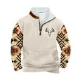 thumbnail image 2 of PNTUTB Men's Fleece Stand-up Collar Quarter Zip Casual Retro Ethnic Print Warm Pullover Sweatshirts with Pocket, 2 of 5