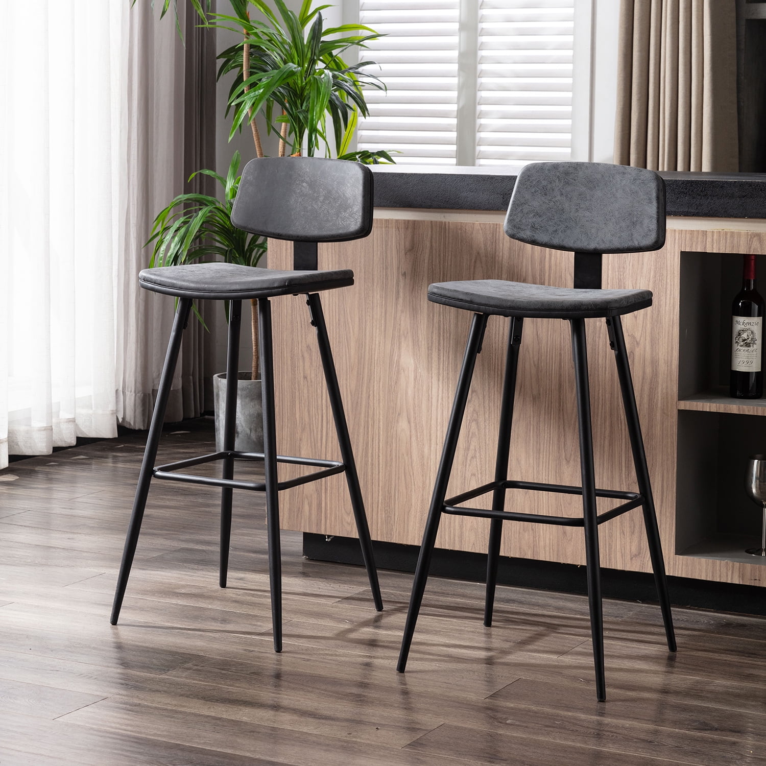 Walsport Furniture Bar Stool, Black, Set of 2