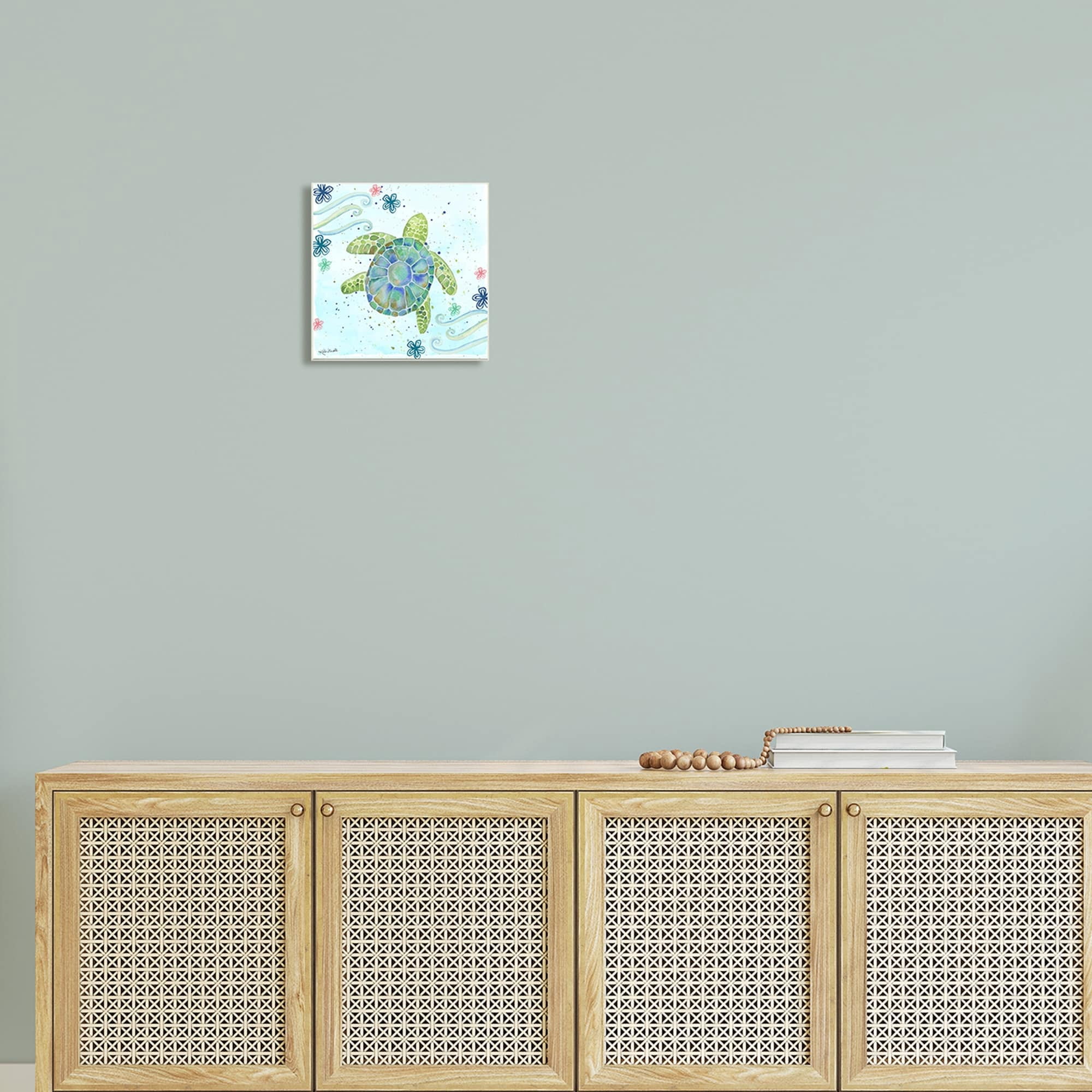 Stupell Industries Lovely Green Sea Turtle Ocean Flower Painting Wood Wall Art, 12 x 12, Design by Katie Doucette