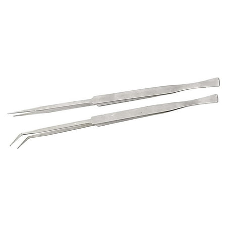 2 Piece Set of 12 Inch Tweezers With Pointed Tips-Both Straight And
