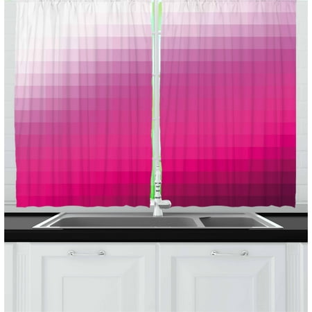 - Hot Pink Curtains 2 Panels Set, Modern Art Mosaic Tiles Gradually Ombre Inspired Squares Image, Window Drapes for Living Room Bedroom, 55W X 39L Inches, Hot Pink Dark Purple White, by Ambesonne