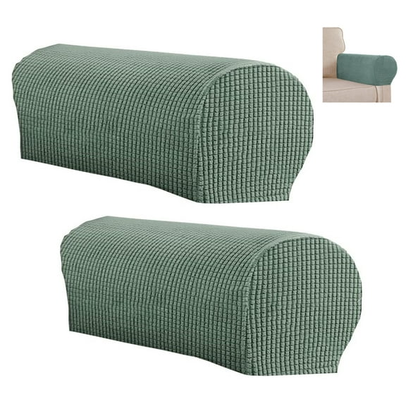 2 PCS Stretch Armrest Covers,Soft Arm Covers for Chairs Couch Sofa Armchair Slipcovers for Recliner Sofa with Stickers (Lake Green)