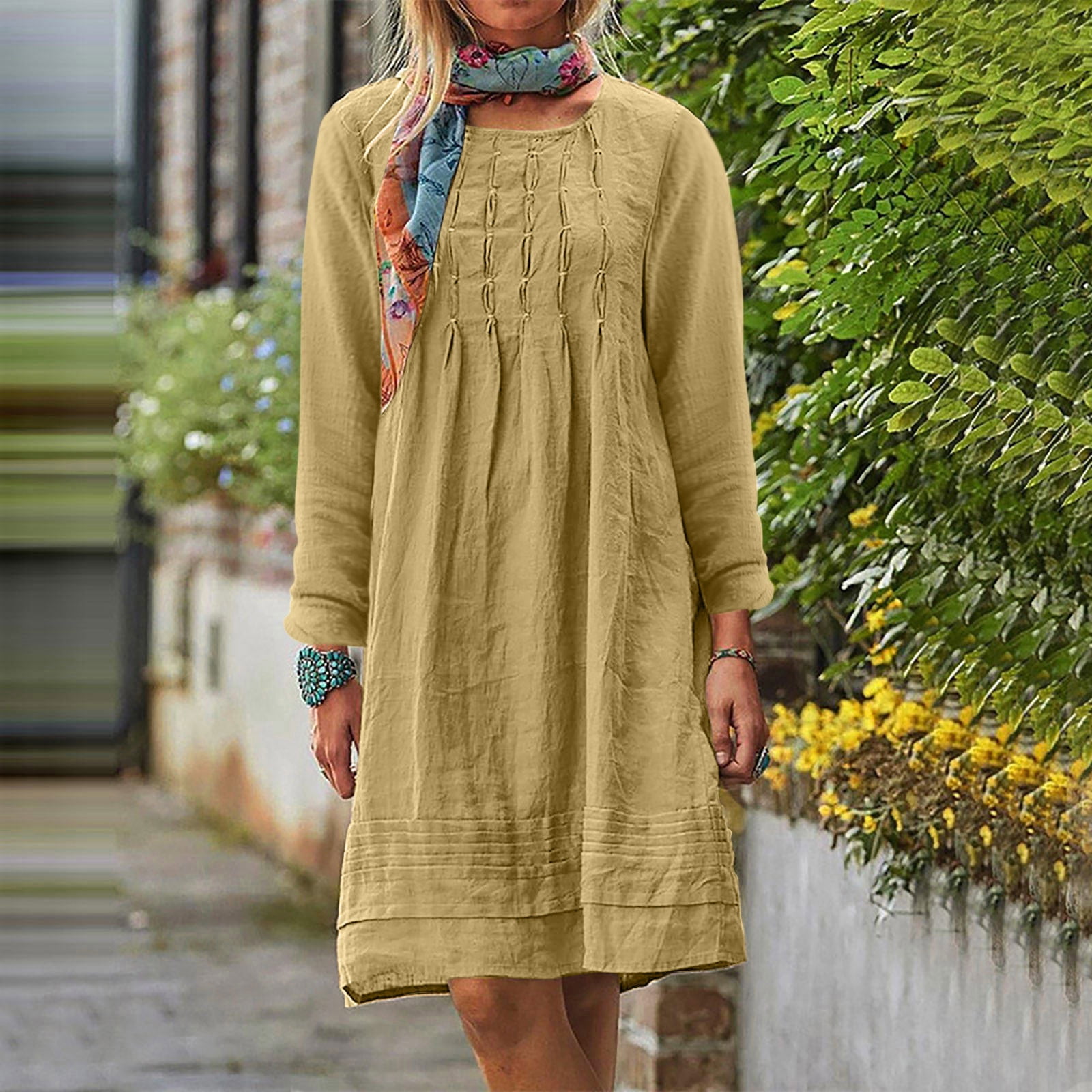 cotton travel dress for women multi JURANMO Beach Vacation Clothes for Women Loose Lightweight Summer Travel  Dress Pleated Plus Size Cotton Linen Midi Dresses Gray XXXL