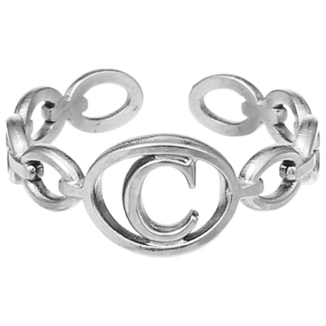 TIMIFIS Silver Rings Titanium Steel Plated 26 Letter English Opening Finger Hollow Valentine'S Day Gift