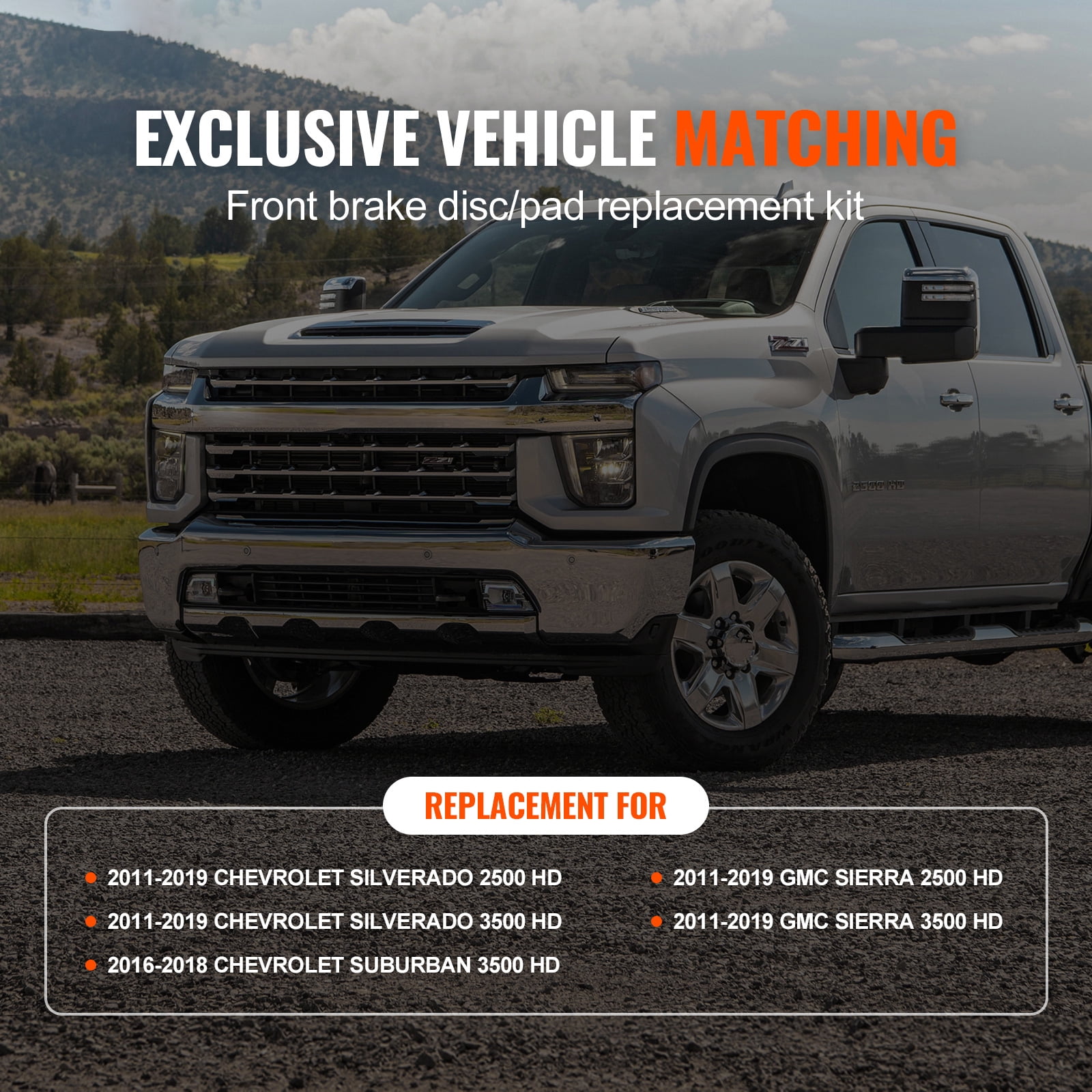 KFFKFF Front Brake Upgrade for 2011-2019 Chevy Silverado GMC Sierra 2500 3500 HD, Includes 14" Drilled & Slotted Rotors with Ceramic Pads, Enhances Braking Performance