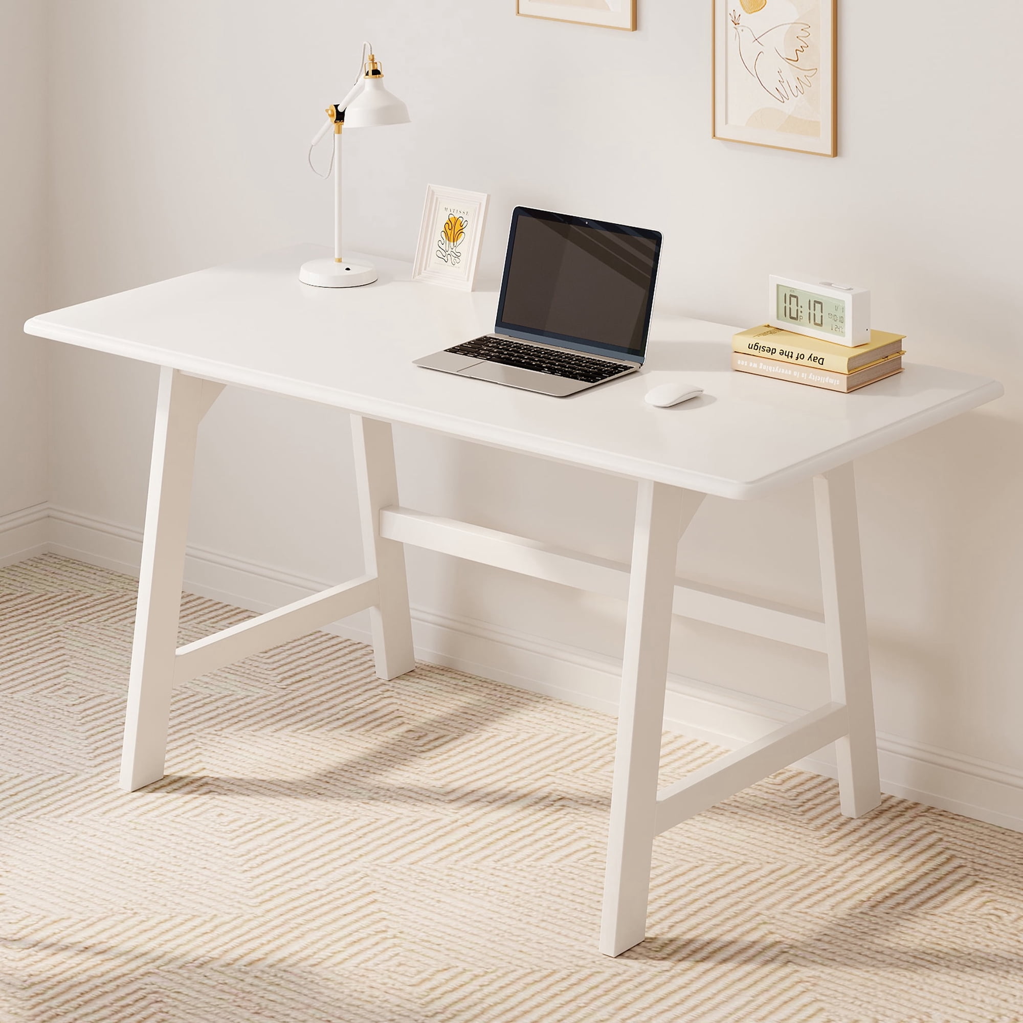 IOTXY 48" Simple Executive Solid Wood Writing Desk for Home Office & Study, White Finish