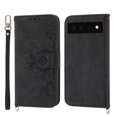 thumbnail image 6 of ELEHOLD for Google Pixel 7 Pro Multi-Functional Wallet Case Embossed Flower Pattern Card Slots Kickstand Magnetic Clasp Handstrap Shoulder Strap Shockproof Case,Black, 6 of 8