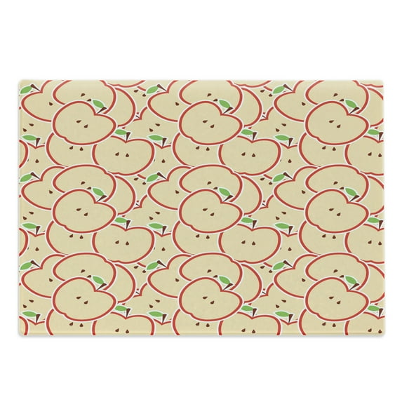 Fruits Cutting Board, Healthy Refreshing Fruit from Orchard Abstract Cartoon Drawing Organic, Decorative Tempered Glass Cutting and Serving Board, Large Size, Apple Green Beige Red, by Ambesonne