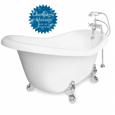 - American Bath Factory T011B-CH-L Champagne Ascot 60 in. White Acrastone Air Bath Tub, Large