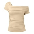 thumbnail image 4 of TAIAOJING Women's One Shoulder Short Sleeve Top Pleated Going Out Top Slim Fit Shirt Cropped Top, 4 of 5