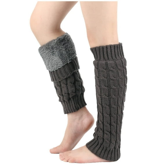 Sinpiling Fleece Lined Leg-Warmers for Women Casual Thermal Warm Knee-High Solid Cable Knitted Thick Winter Footless Socks