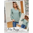 thumbnail image 6 of Hibeli Women Lace Trim V Neck Puff Long Sleeve Eyelet Solid Color Tops, 6 of 7