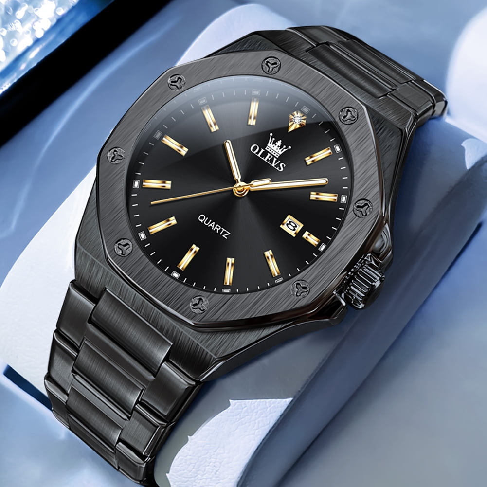 OLEVS Watch for Men Business Dress Diamond Analog Quartz Date Luxury Classic Casual Stainless Steel Waterproof Luminous Mens Wrist Watches Reloj para Hombre