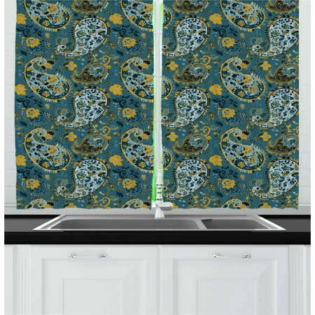 Fashion Design For Living Paisley Curtains 2 Panels Set, Antique Curly Floral Motifs Old Fashioned Baroque Blossoms Oriental Cultural Design, Window Drapes for Living Room Bedroom, 55W X 39L Inches, Multicolor, by Ambesonne ()