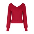 thumbnail image 5 of Qetyuw Cropped Sweater for Women Crochet Knit Long Sleeve V Neck Pullover Sweaters Solid Color Casual Chunky Jumpers, 5 of 6